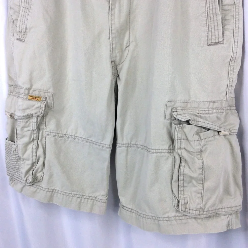 Levi's Strauss Signature Cargo Shorts Mens 38 Beige Heavy Duty Cotton 12
